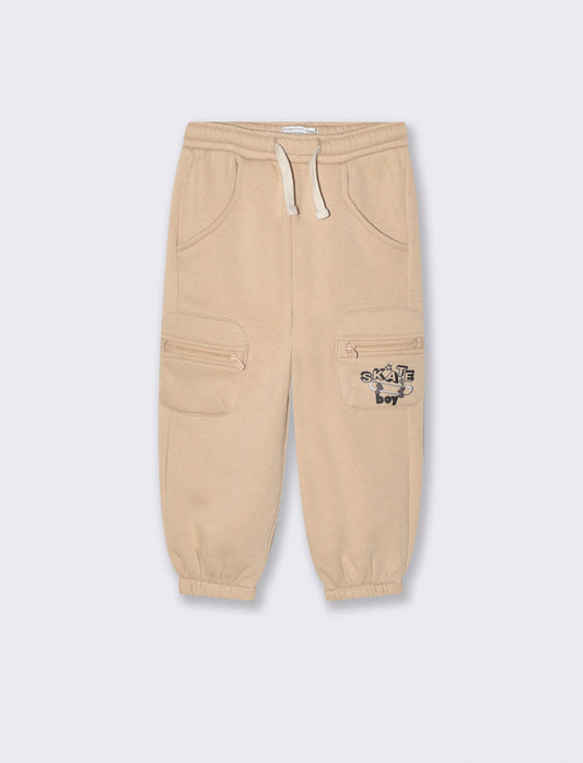 Jogger con tasche e coulisse in felpa - Beige