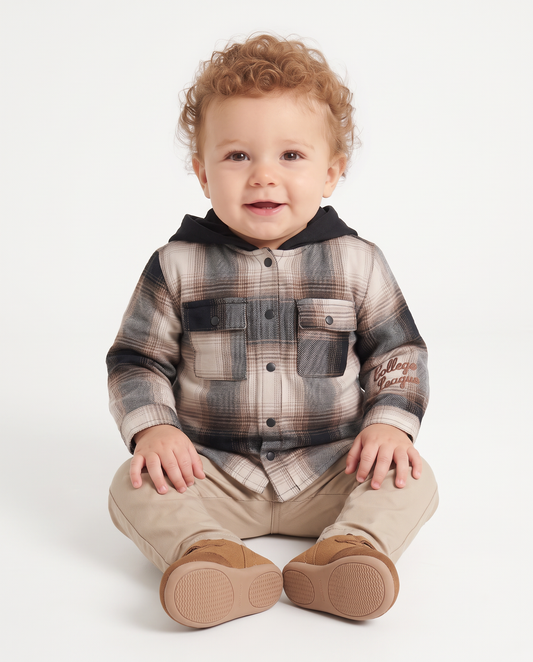 Plaid flannel shirt with hood - Multicolor