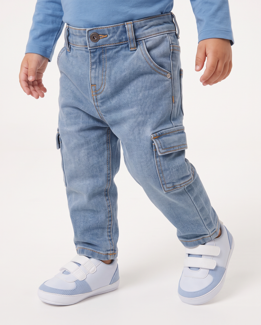 Jeans cargo in cotone con tasconi - Denim