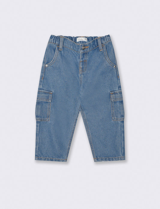 Jeans cargo in cotone con tasconi - Denim