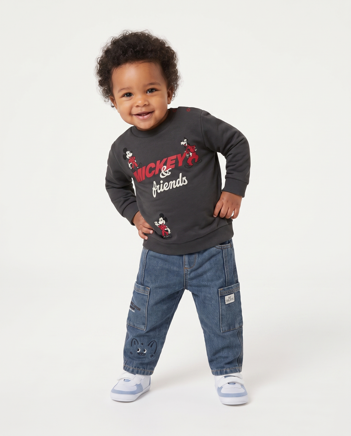 Wide jeans with embroidery and side pockets - Blue
