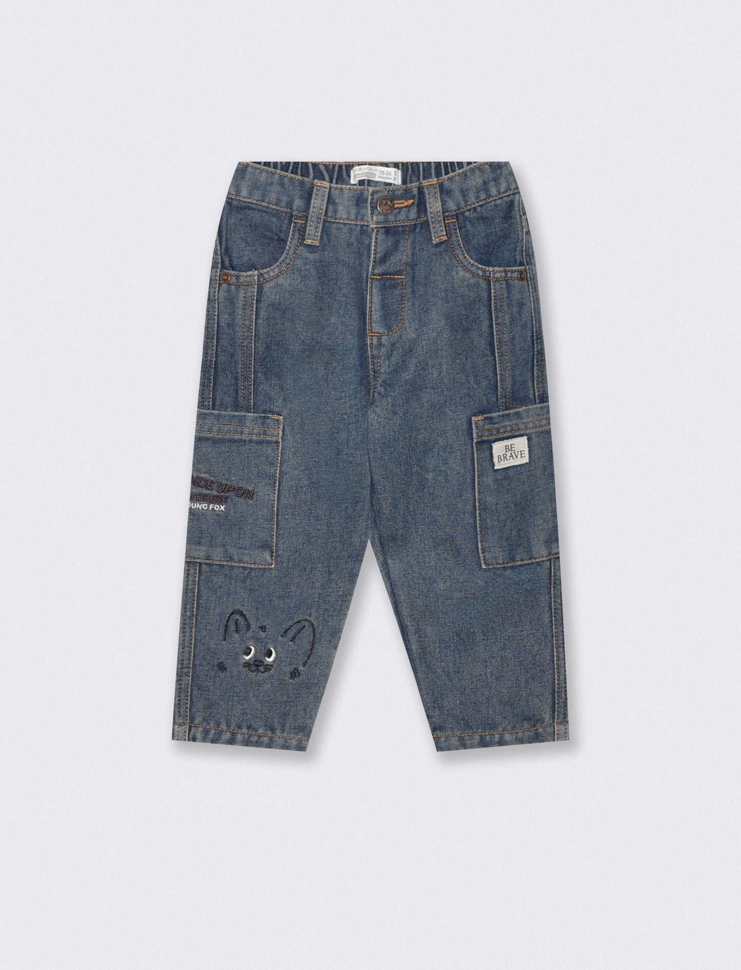 Wide jeans with embroidery and side pockets - Blue