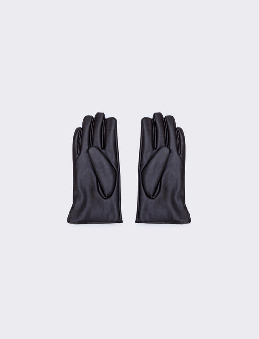 Elegant touch leather effect men's gloves - Brown