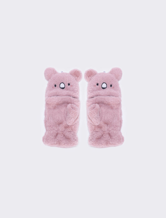 Faux fur animal print gloves for girls - Pink