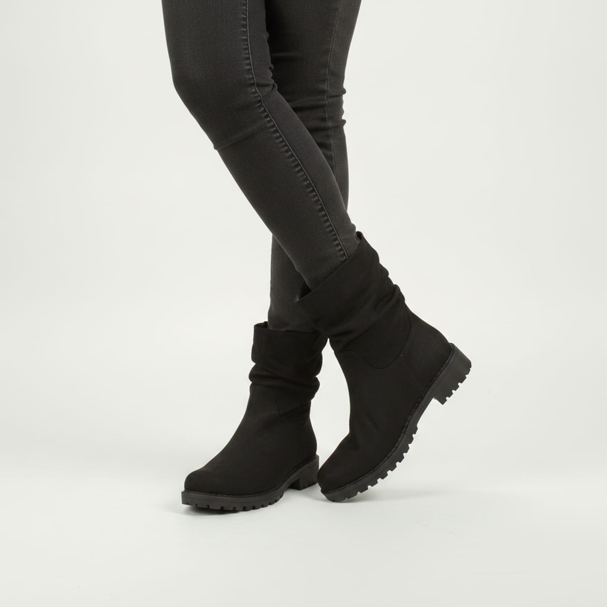 Black Suede Ruffled Ankle Boot - Black