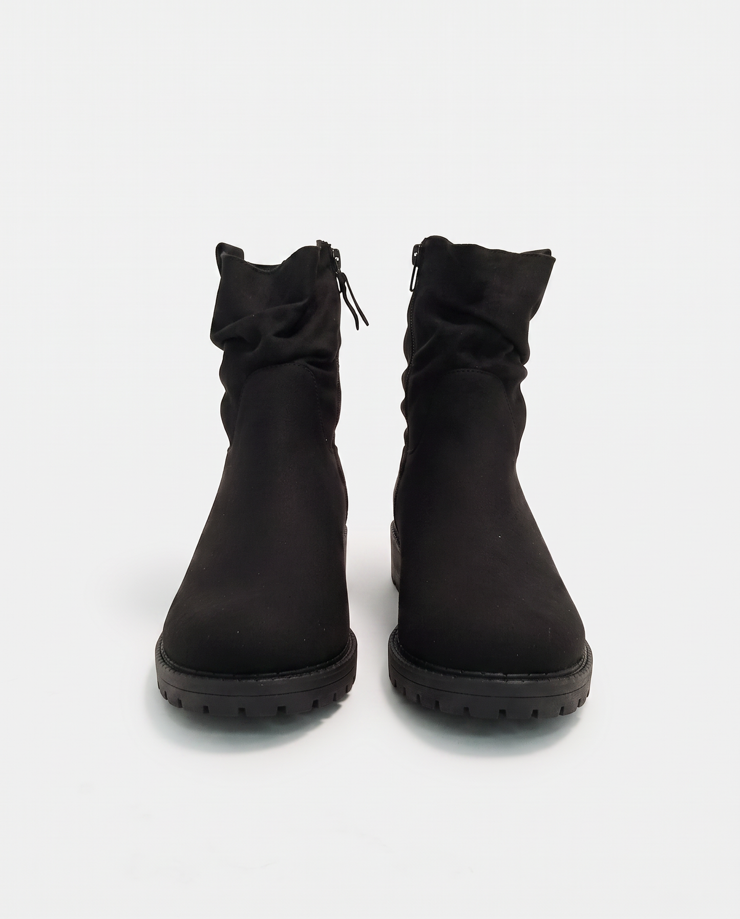Black Suede Ruffled Ankle Boot - Black