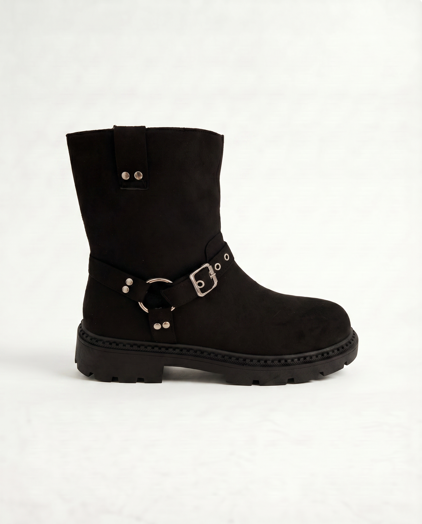 Suede biker with black buckles - Black