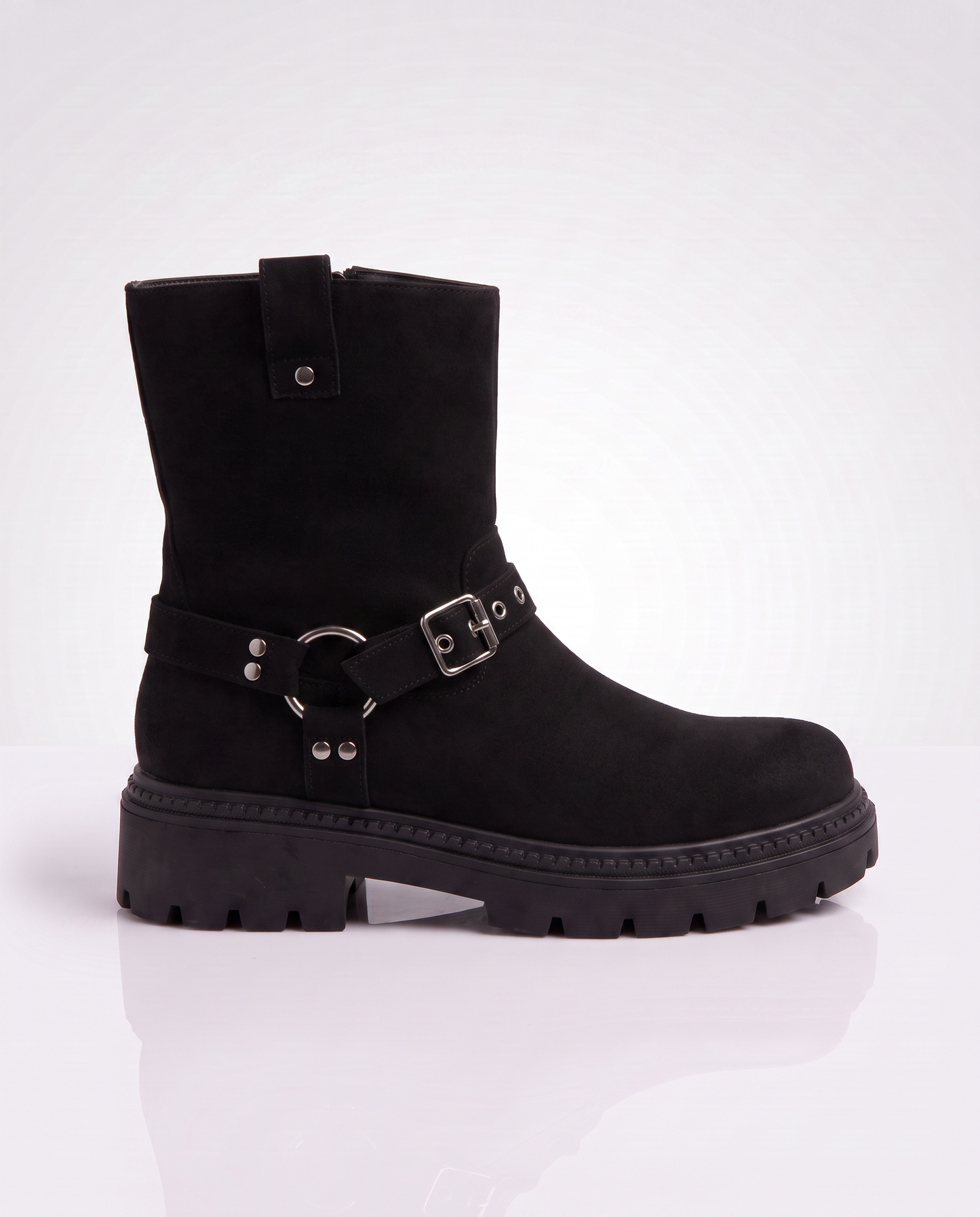 Biker scamosciato con fibbie nere - Nero