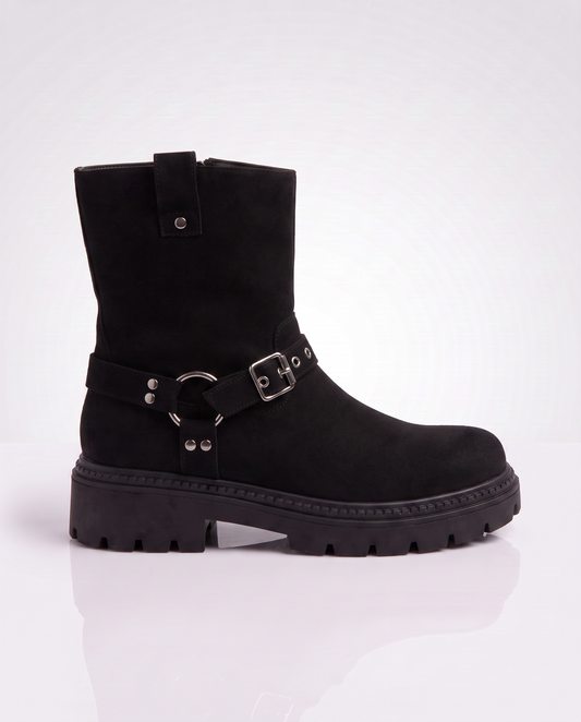 Biker scamosciato con fibbie nere - Nero
