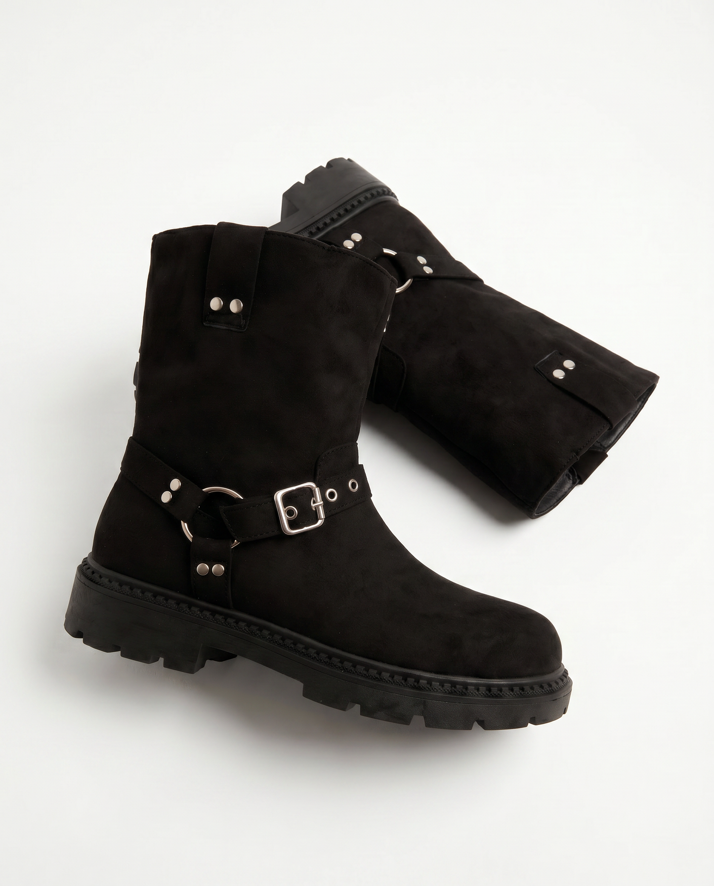 Suede biker with black buckles - Black