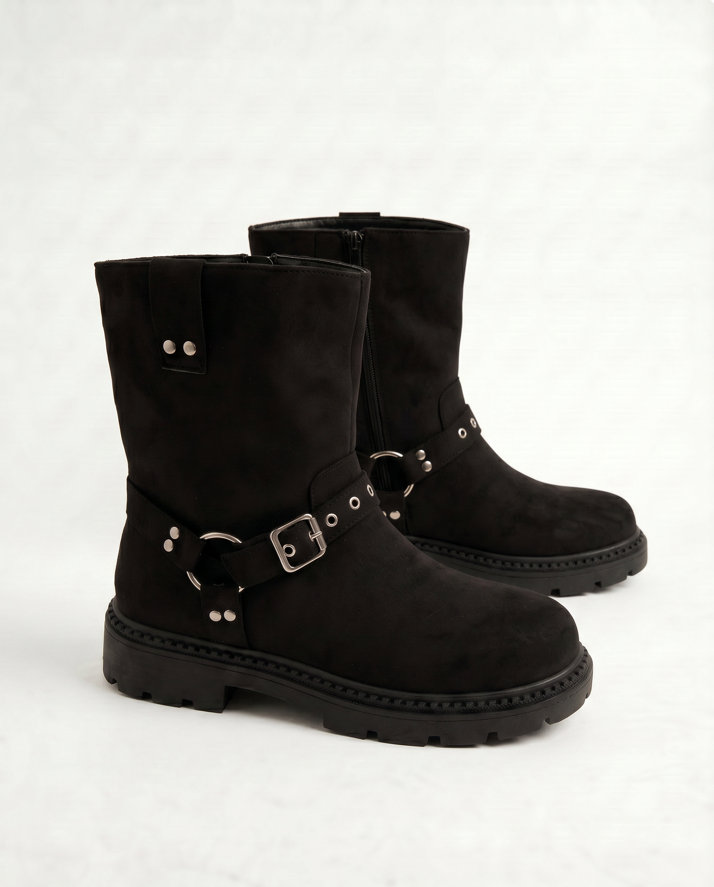 Suede biker with black buckles - Black