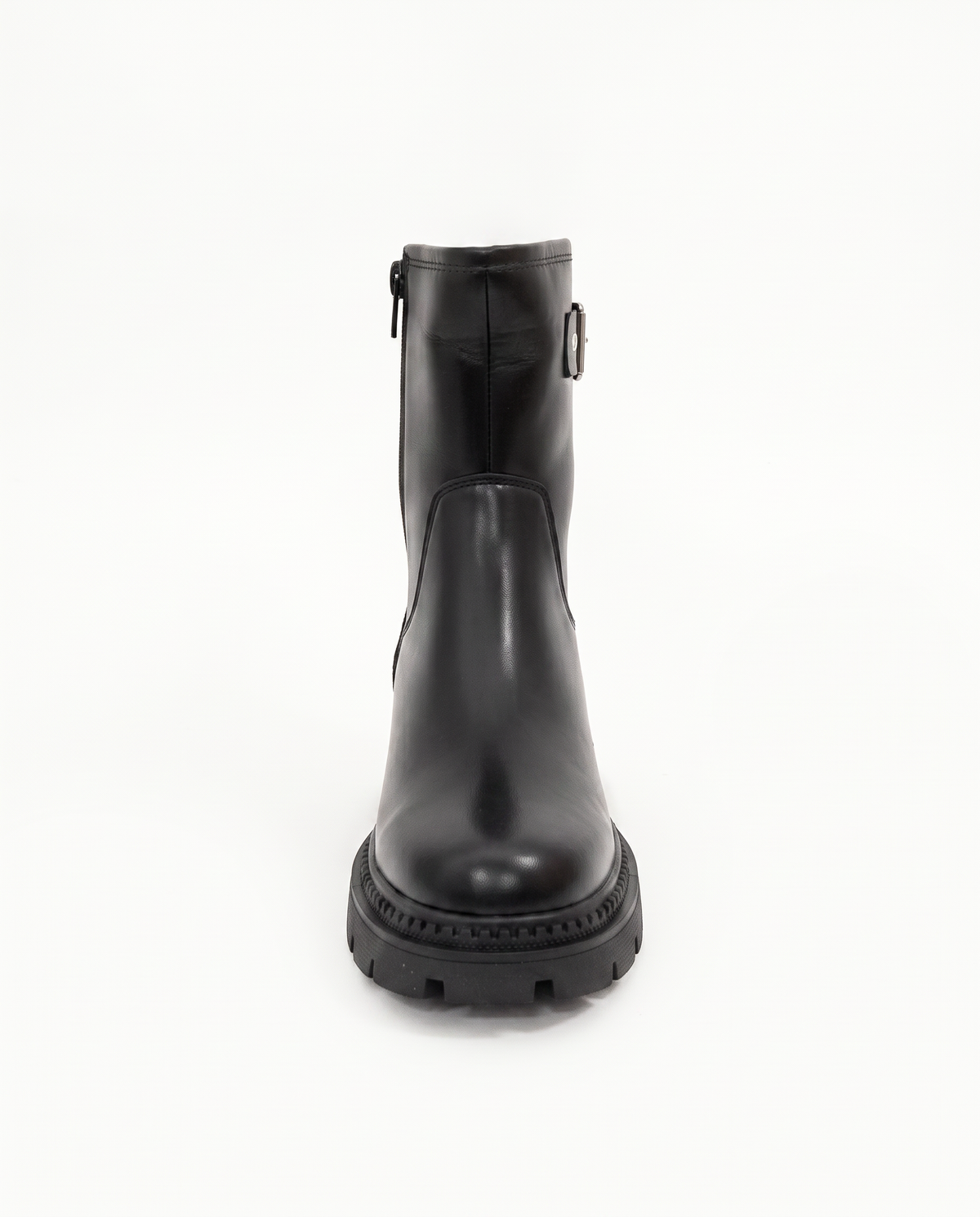 Black polyurethane ankle boot with buckle - Black