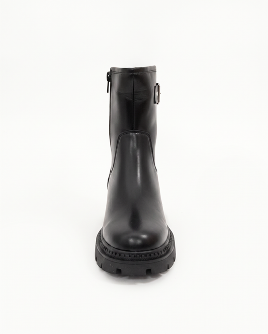 Black polyurethane ankle boot with buckle - Black