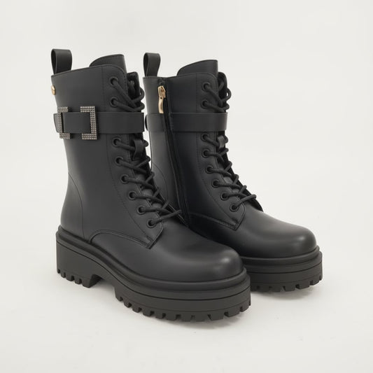 Ankle boot with black jewel buckle - Black