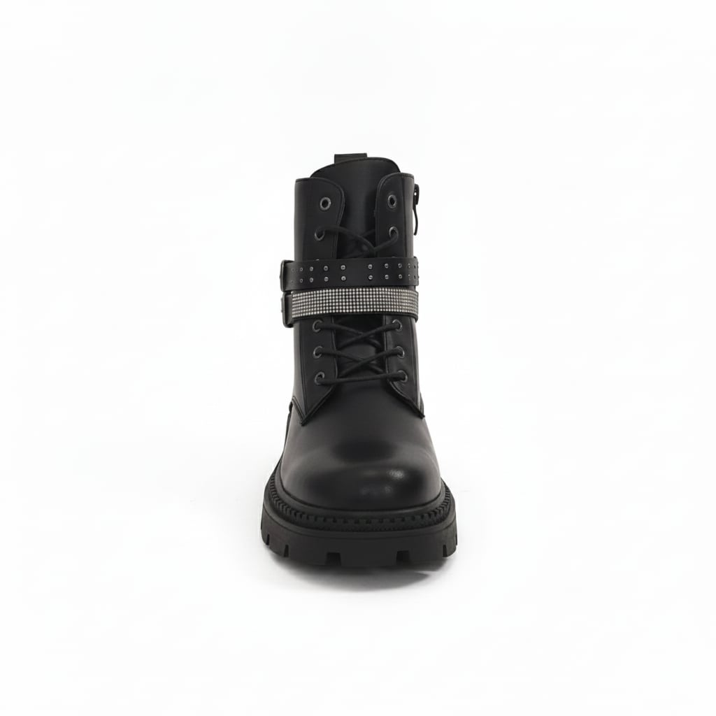 Anfibio nero con fibbie e strass - Nero
