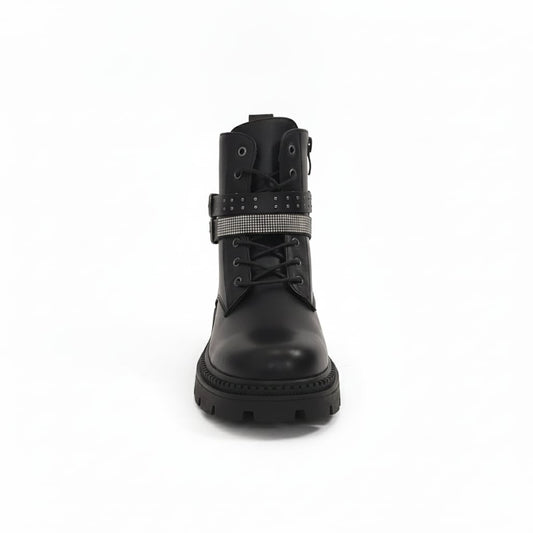 Anfibio nero con fibbie e strass - Nero
