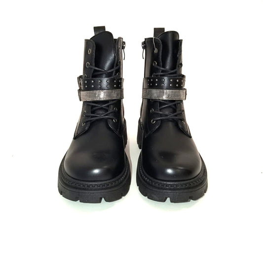 Black amphibian with buckles and rhinestones - Black