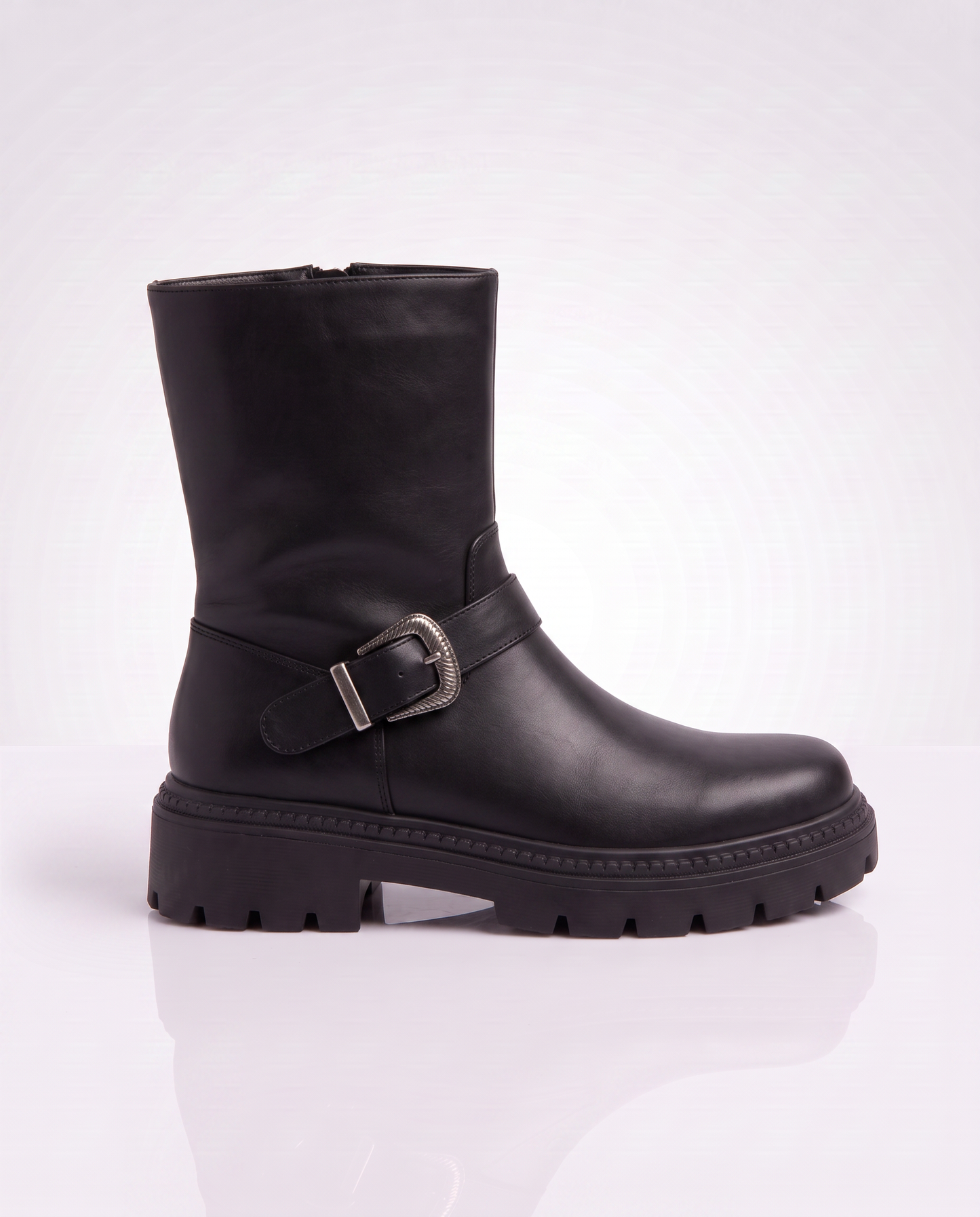 Black ankle boot with decorative buckle - Black