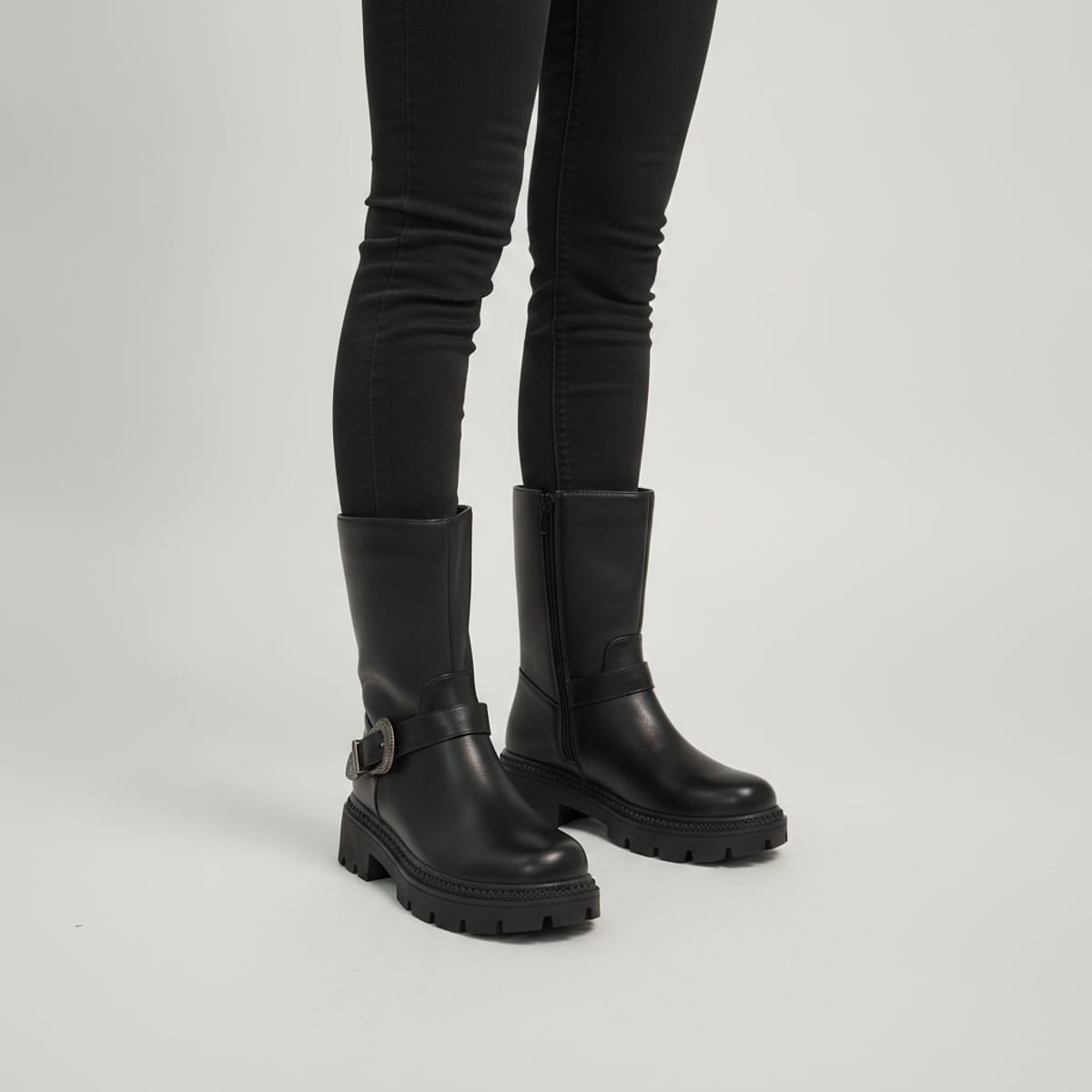 Black ankle boot with decorative buckle - Black