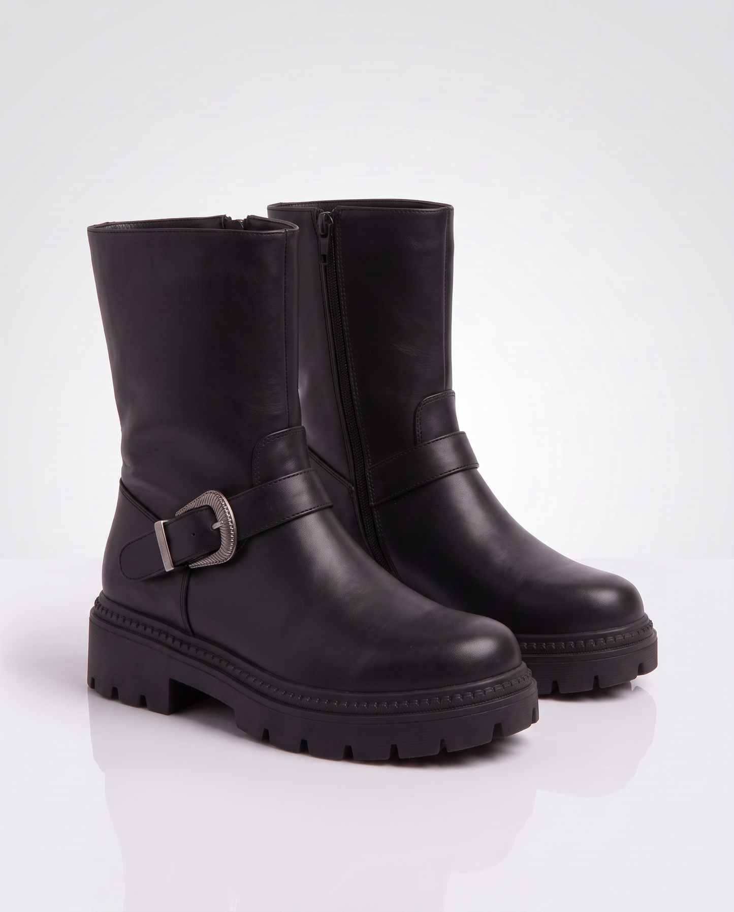 Black ankle boot with decorative buckle - Black