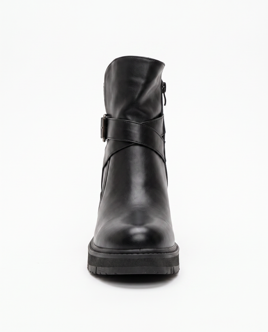 Black ankle boot with buckle and heel - Black