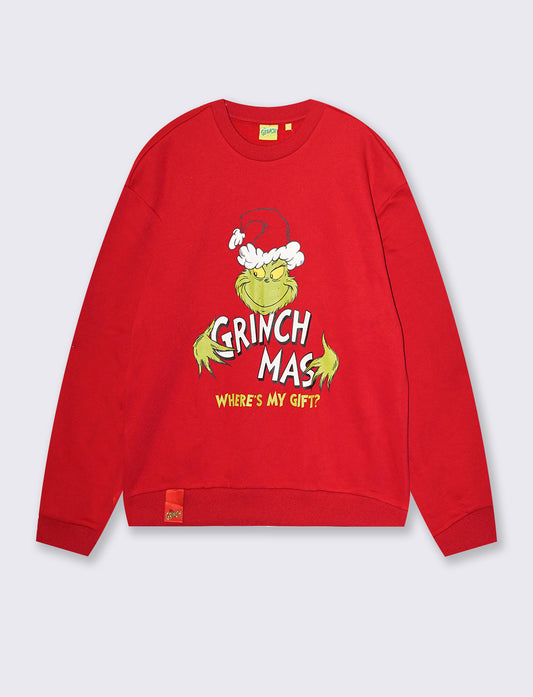 Grinch Crewneck Boxy Fit Sweatshirt - Red