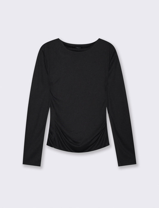 Tshirt manica lunga con scollo a barca - Nero