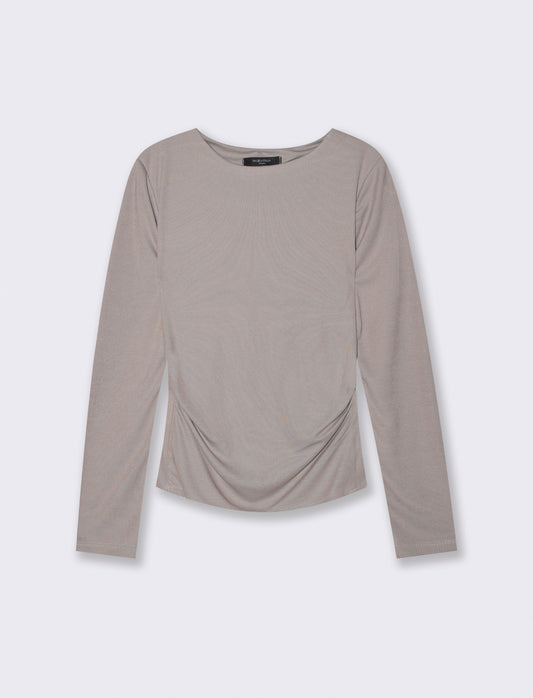 Tshirt manica lunga con scollo a barca - Grigio fango
