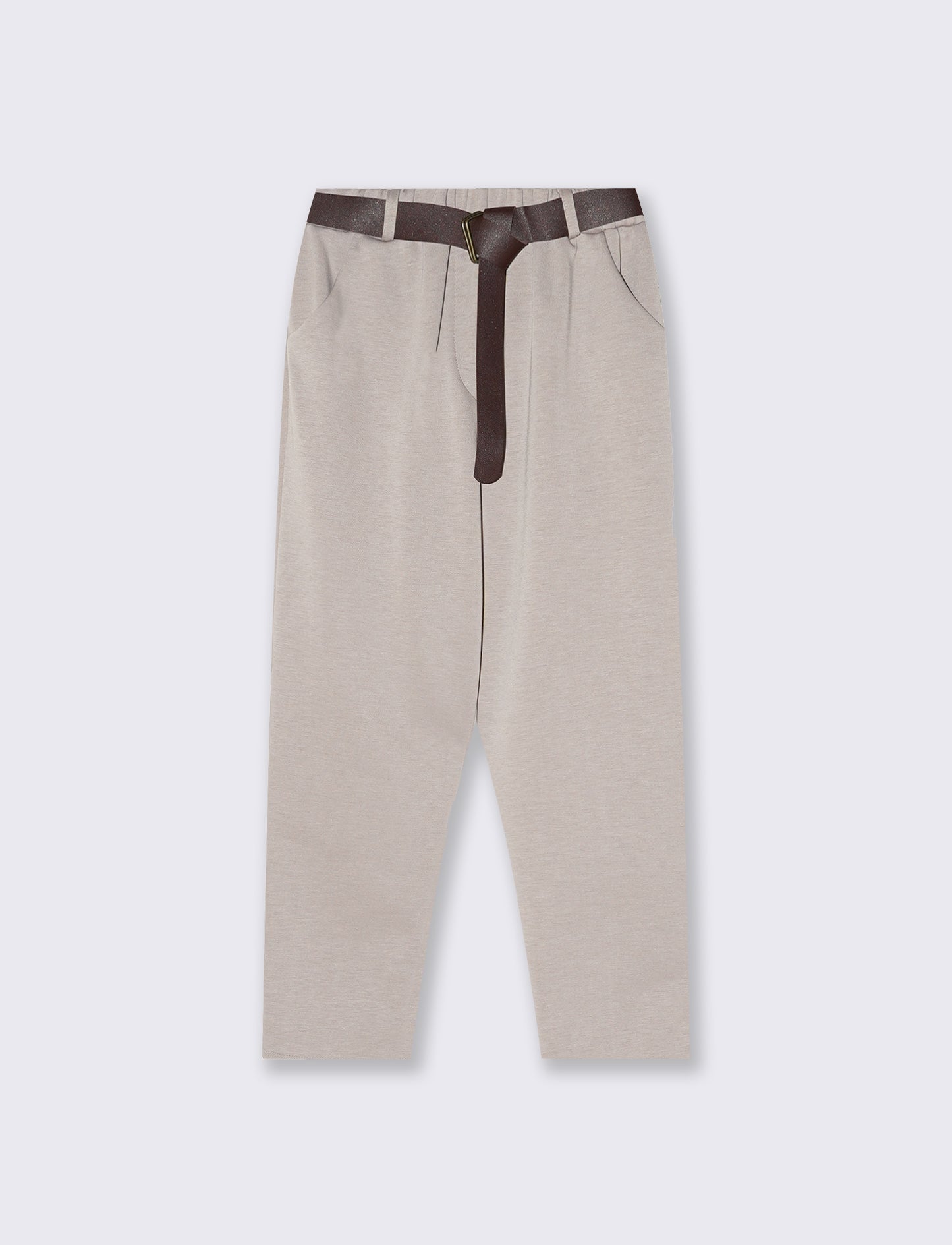 Pantalone in tessuto a maglia con cintura - Grigio fango