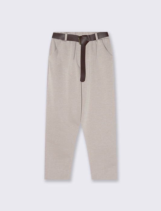 Pantalone in maglia con cintura elegante - Grigio fango