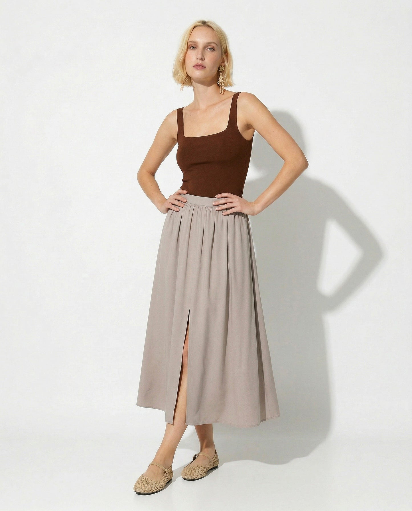 Gonna lunga con spacco sul davanti - Grigio fango