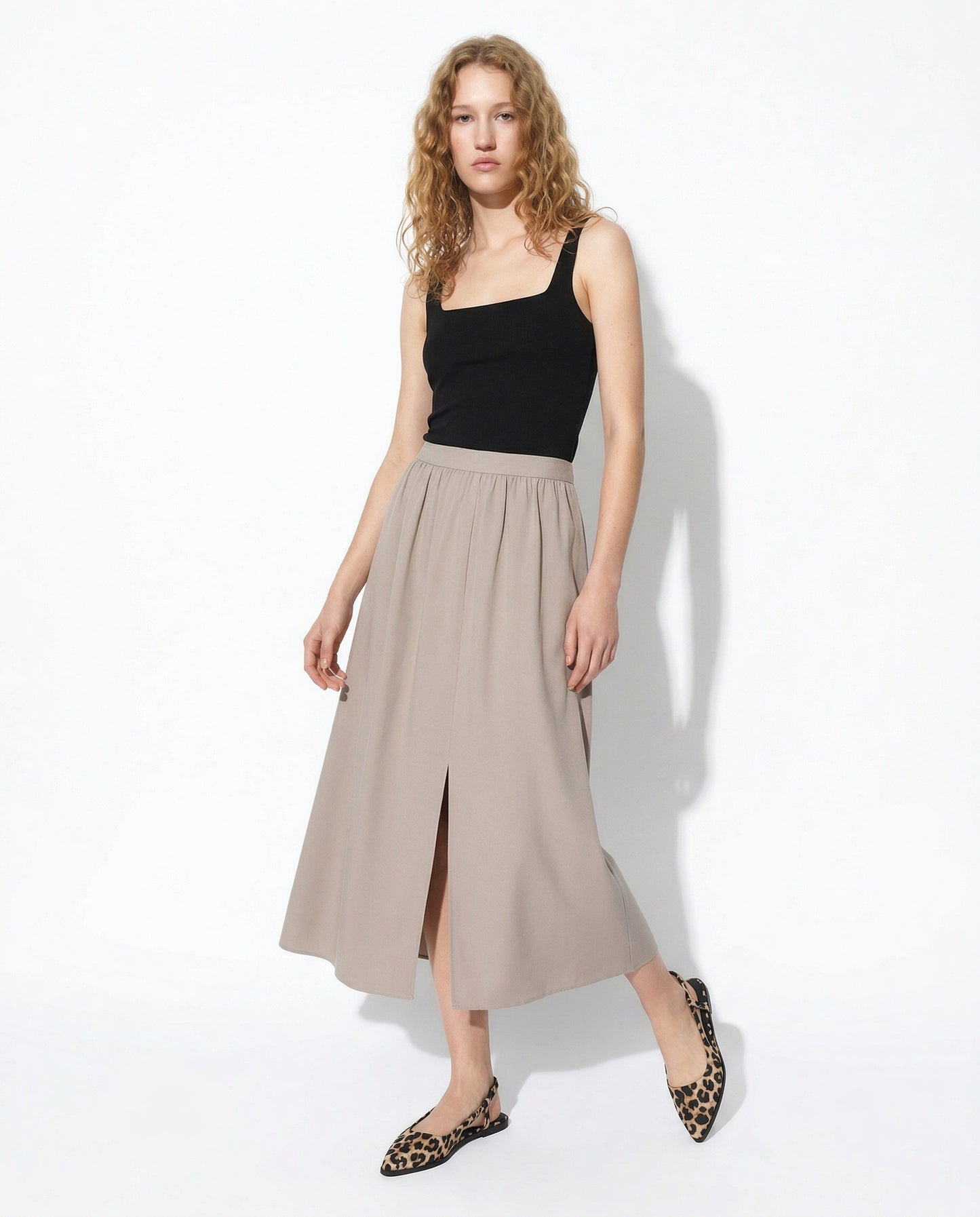 Gonna lunga con spacco sul davanti - Beige champagne