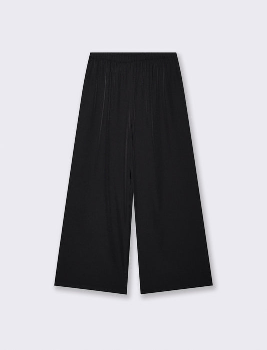Pantalone largo con elastico in vita - Nero