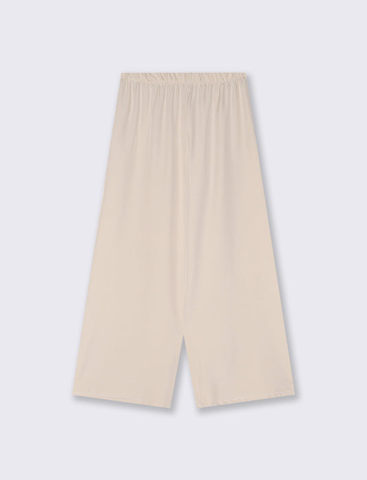 Pantalone largo con elastico in vita - Beige