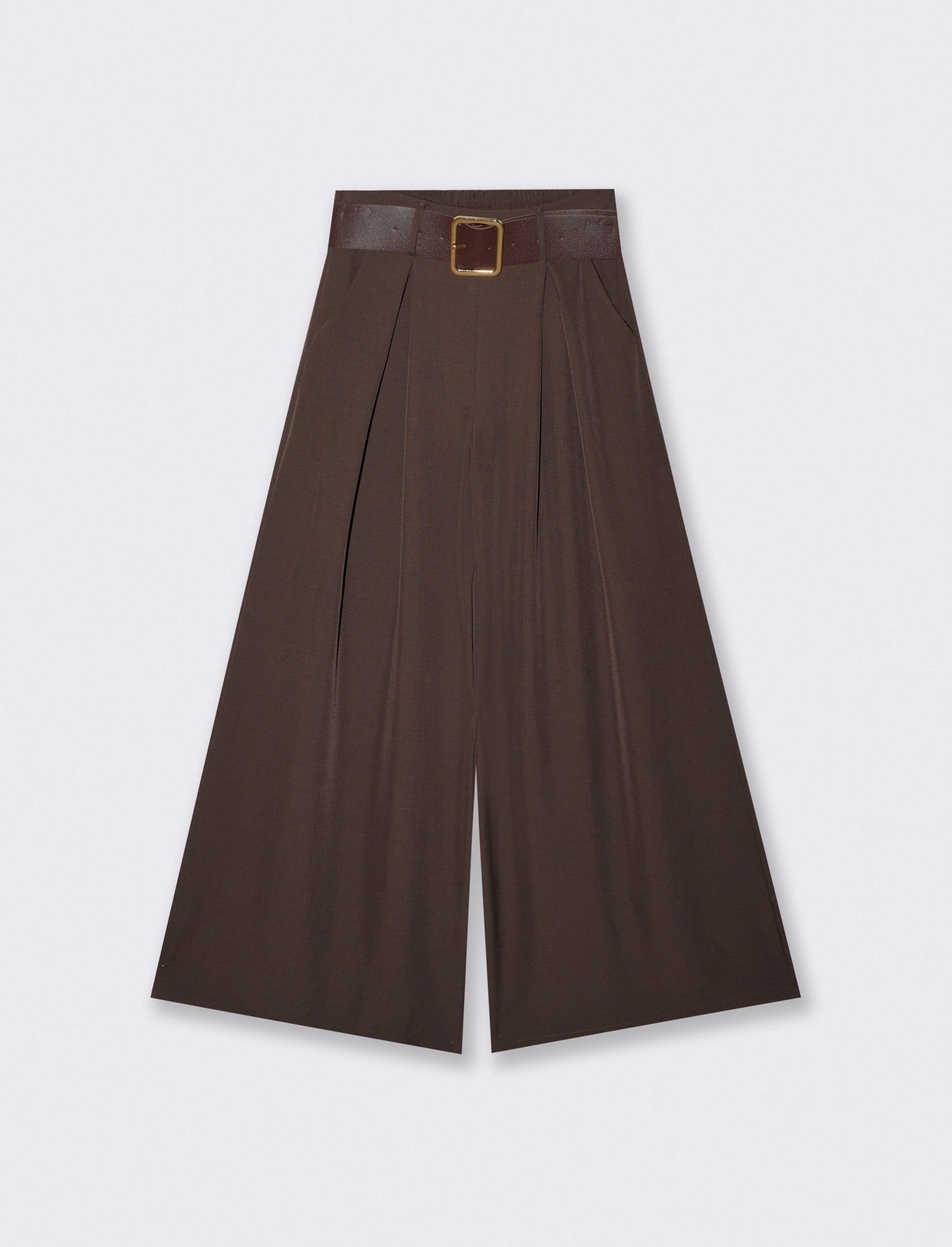 Pantalone con pieghe e cintura - Moro