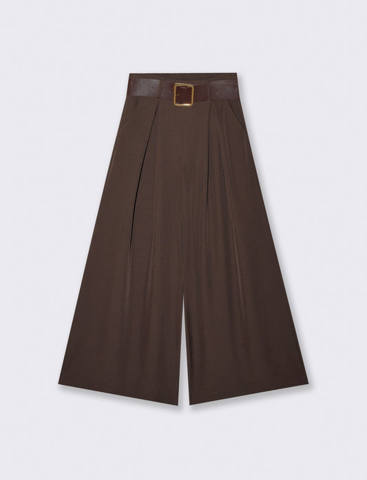 Pantaloni con pieghe e cintura - Moro