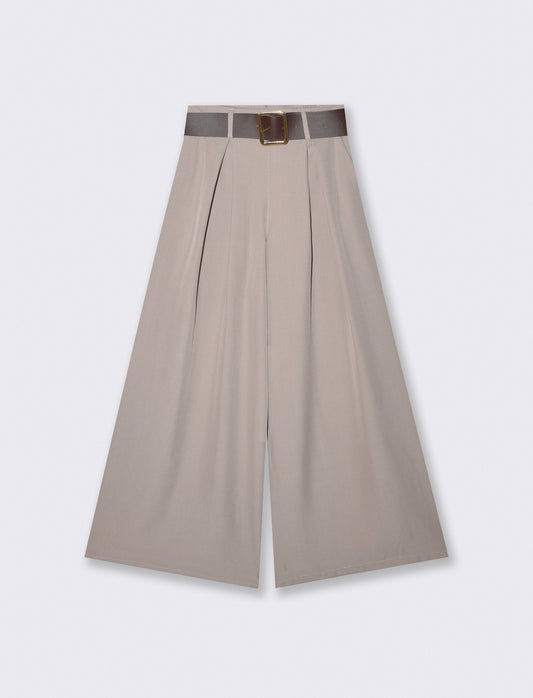 Pantaloni con pieghe e cintura - Grigio fango