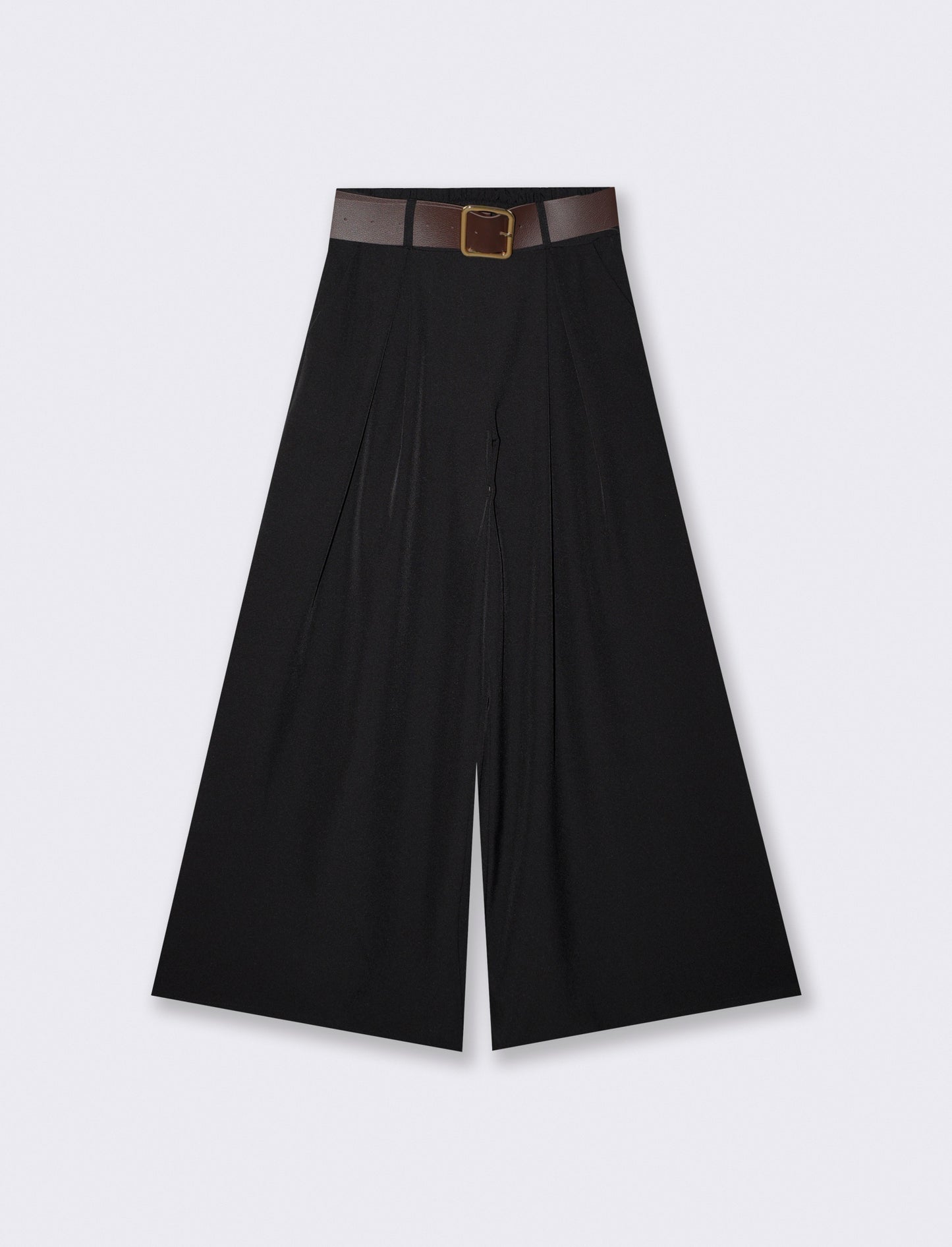 Pantalone con pieghe e cintura - Nero