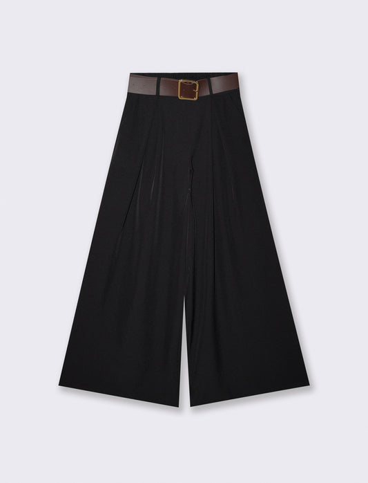 Pantaloni con pieghe e cintura - Nero