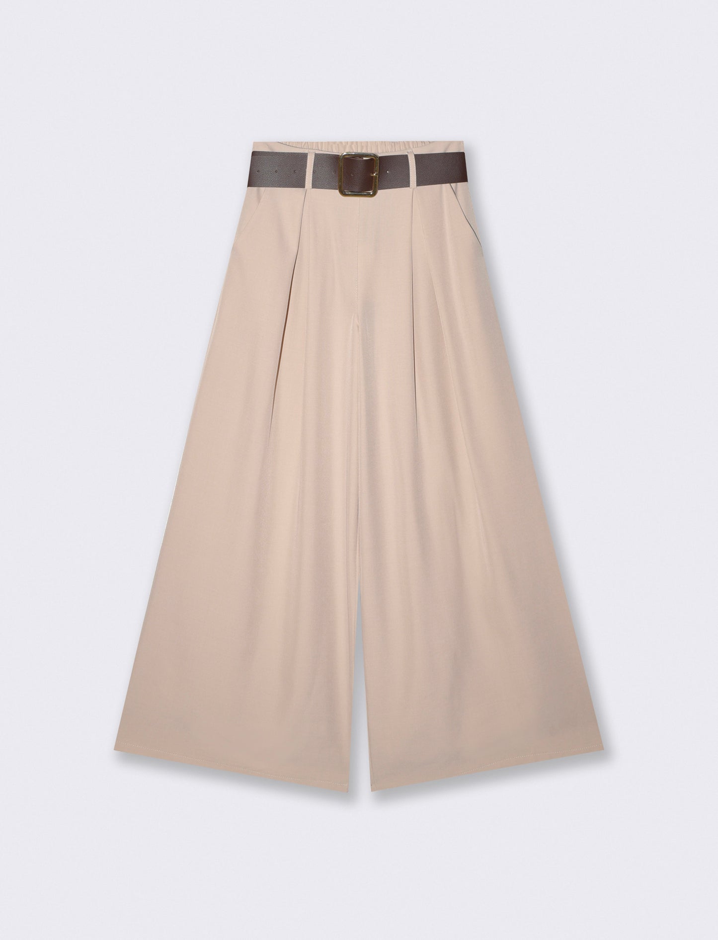 Pantalone con pieghe e cintura - Beige