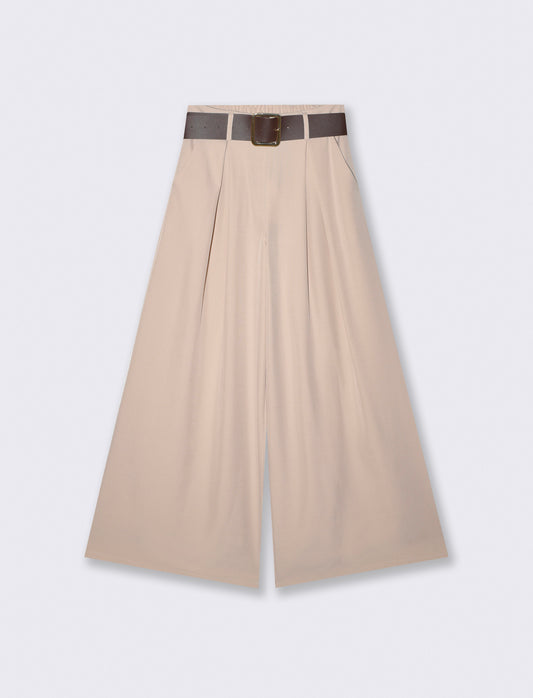 Pantaloni con pieghe e cintura - Beige
