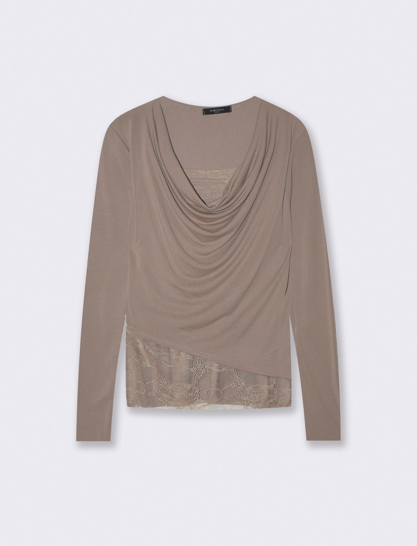 Tshirt con dettagli in pizzo - Grigio fango