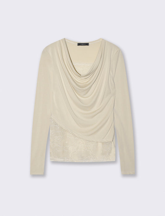 Tshirt con dettagli in pizzo - Beige