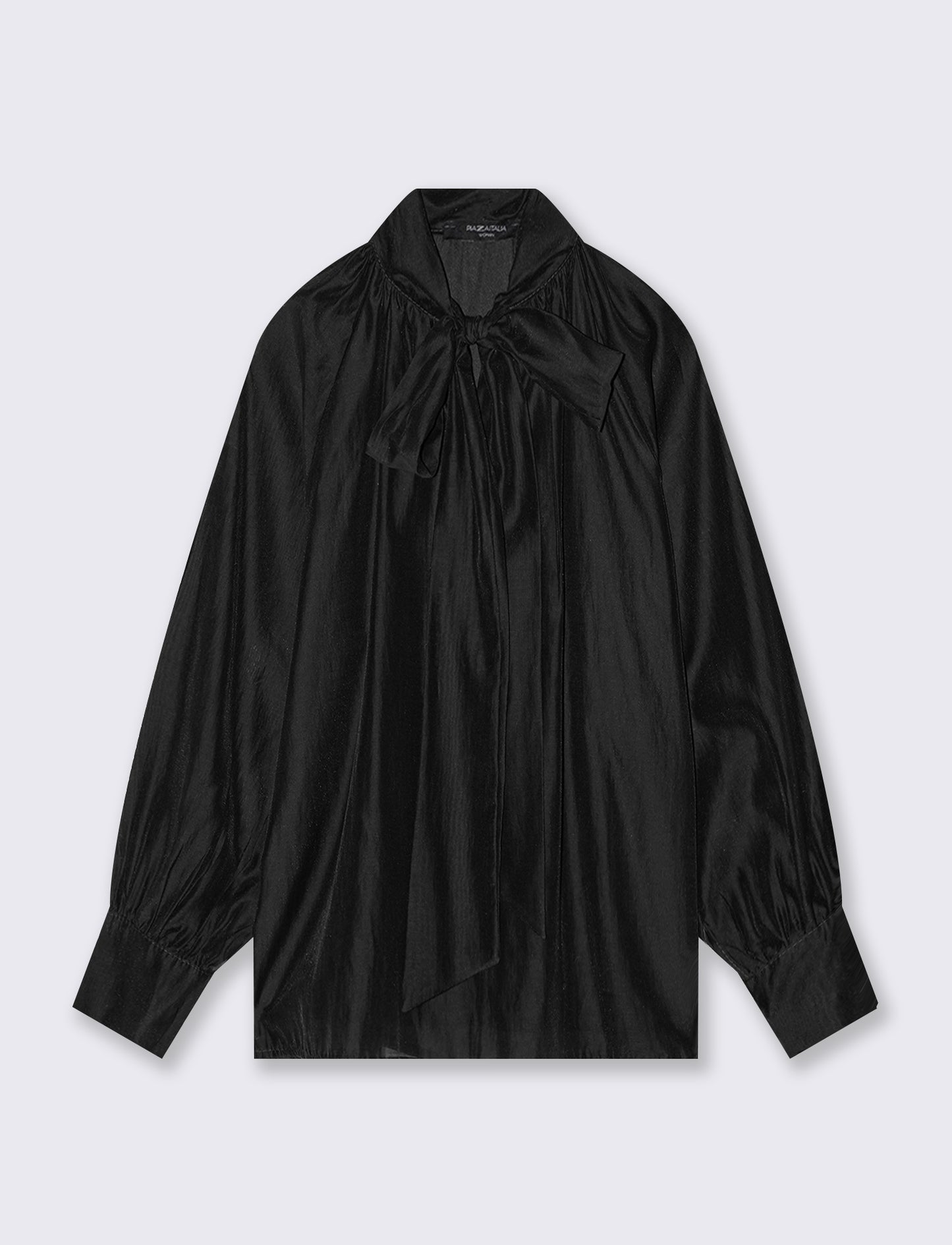 Casacca in tessuto leggero con fiocco sul collo - Nero