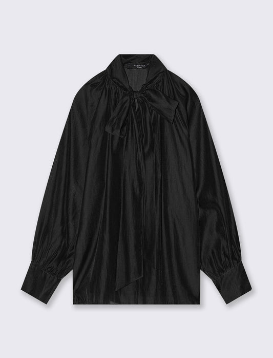 Casacca leggera con fiocco al collo - Nero