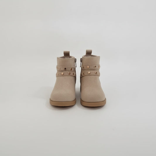 Beige suede ankle boot with studs - Beige