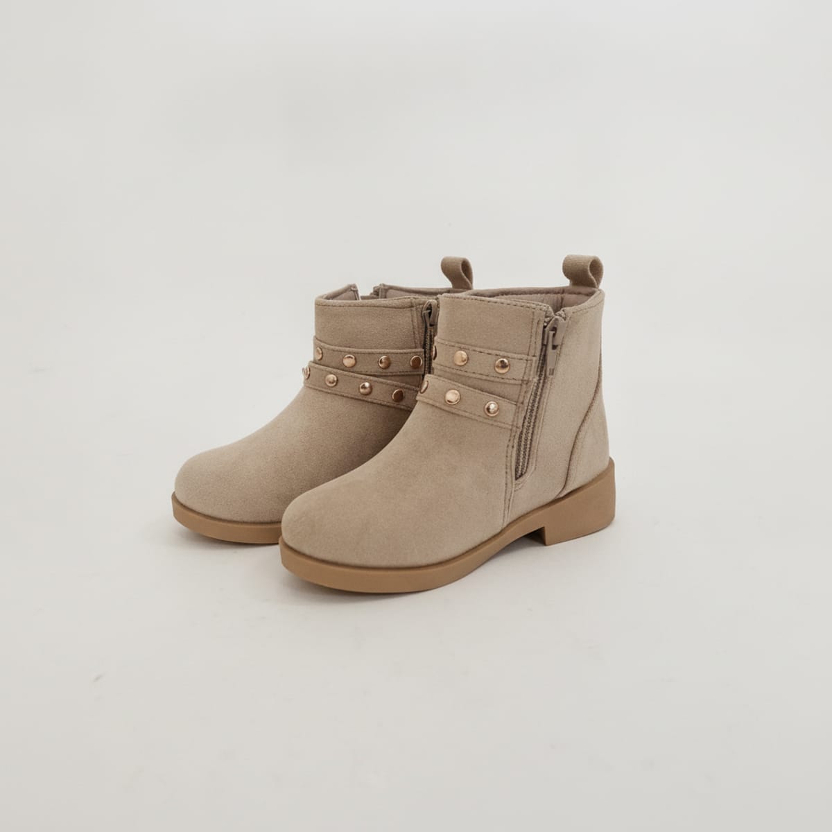 Beige suede ankle boot with studs - Beige