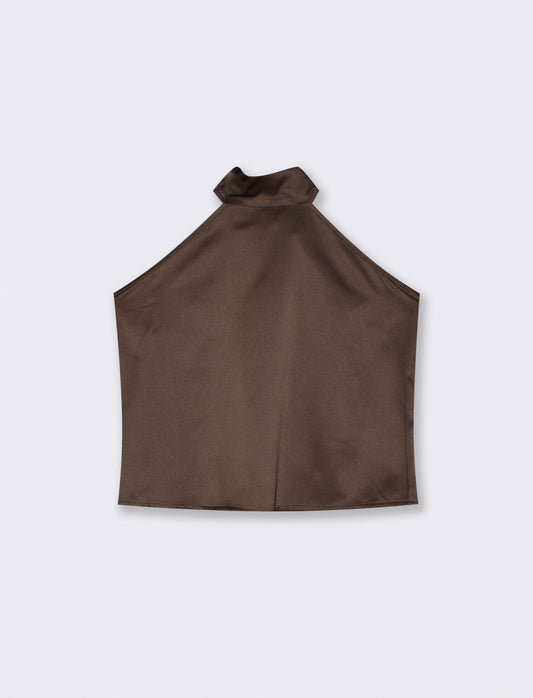 Top in raso scollato all'americana - Moro