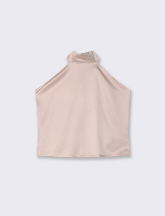 Top in raso scollato all'americana - Beige champagne