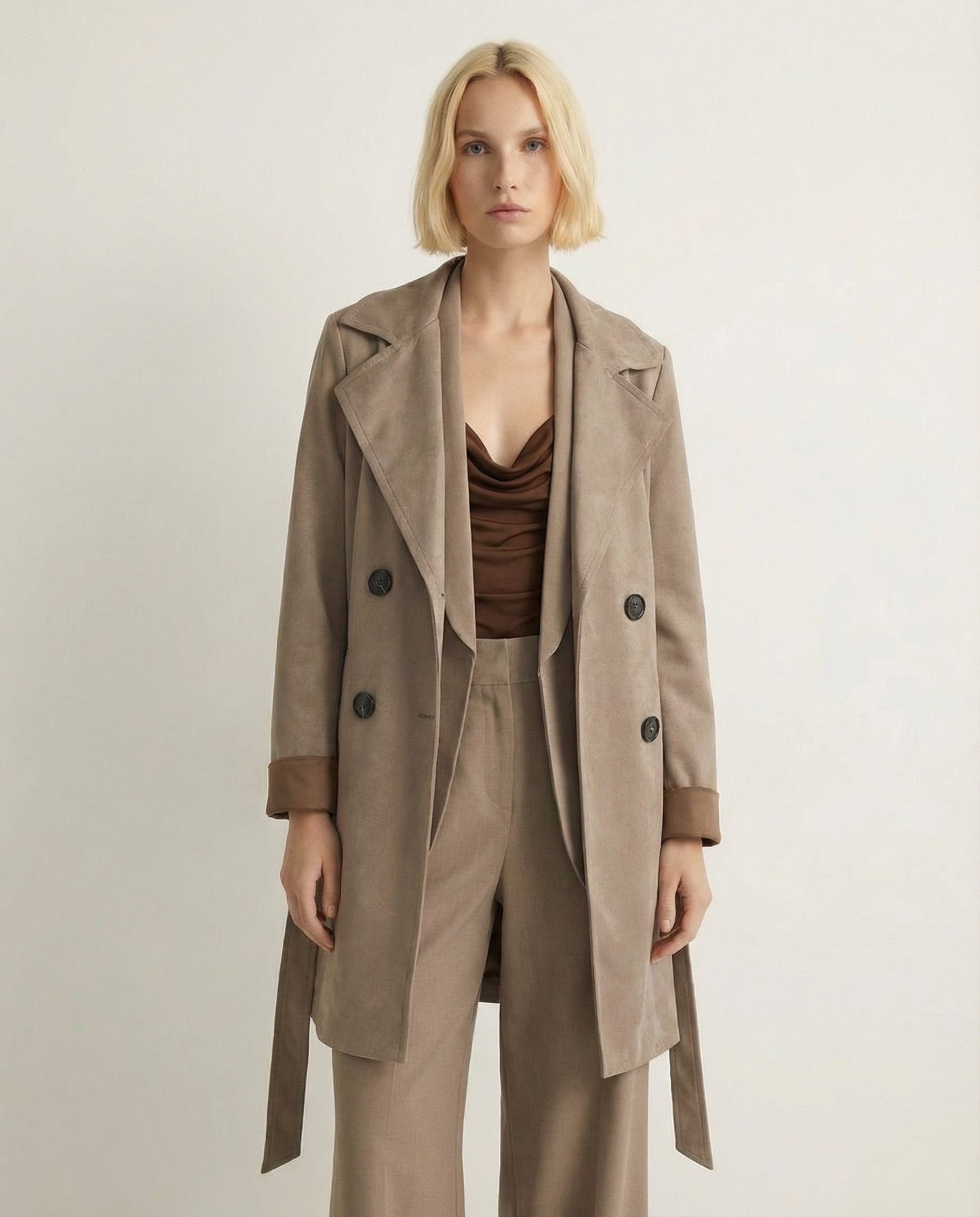 Trench in tessuto suede - Grigio fango